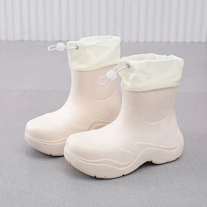Modische Damen Ankle-Regenstiefel für den Herbst – Wasserdicht mit Strick-Design & Rutschfester Sohle
