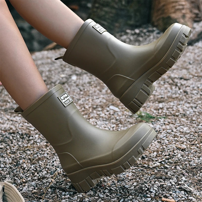 Wasserdichte Schwarze Damen Chelsea Regenstiefel mit Blockabsatz & Profilsohle – Perfekt für Herbst & Nasses Wetter