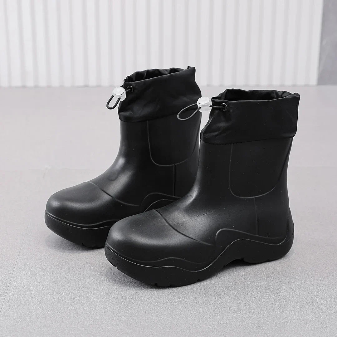 Modische Damen Ankle-Regenstiefel für den Herbst – Wasserdicht mit Strick-Design & Rutschfester Sohle