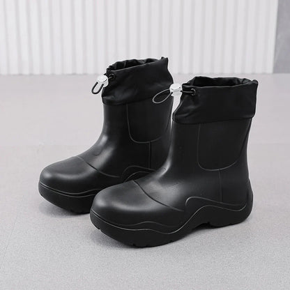 Modische Damen Ankle-Regenstiefel für den Herbst – Wasserdicht mit Strick-Design & Rutschfester Sohle