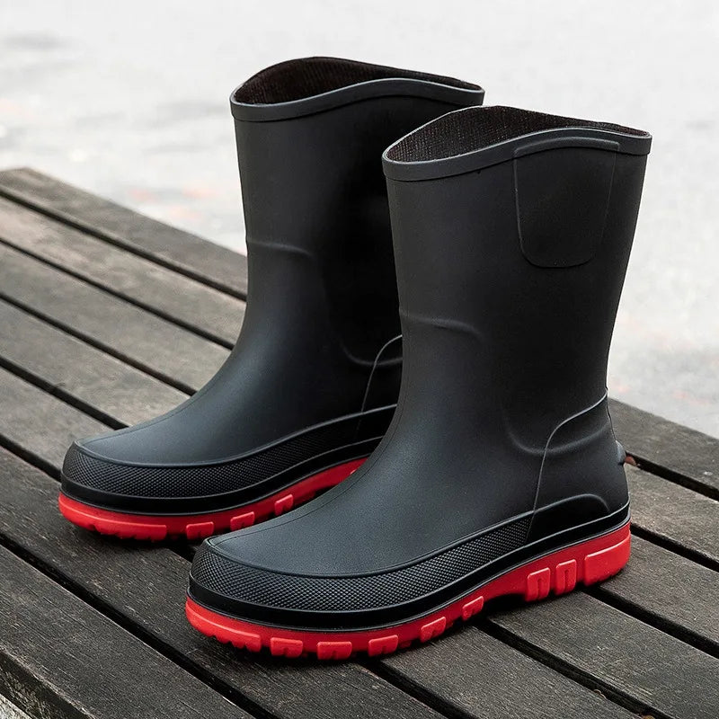 Robuste Herren Gummistiefel für den Herbst – Wasserdichte Halbhohe PVC-Stiefel mit Anti-Rutsch-Sohle für optimalen Komfort und Halt