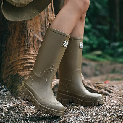 Wasserdichte Schwarze Damen Chelsea Regenstiefel mit Blockabsatz & Profilsohle – Perfekt für Herbst & Nasses Wetter
