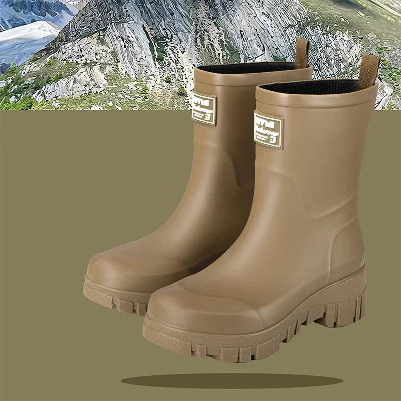 Wasserdichte Schwarze Damen Chelsea Regenstiefel mit Blockabsatz & Profilsohle – Perfekt für Herbst & Nasses Wetter