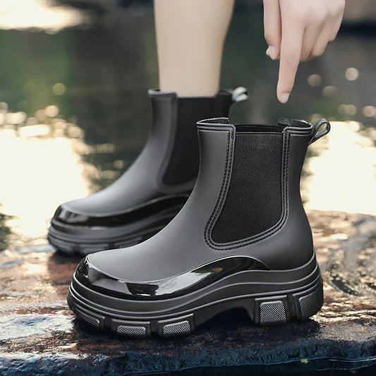 Modische Damen-Regenstiefel: Wasserdichte Chelsea-Boots mit Plateau-Sohle für den Herbst
