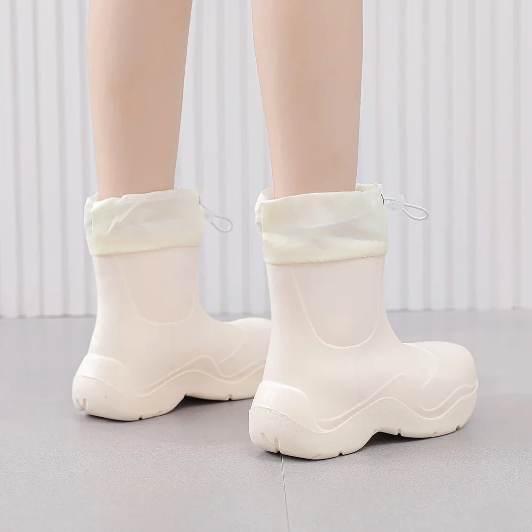 Modische Damen Ankle-Regenstiefel für den Herbst – Wasserdicht mit Strick-Design & Rutschfester Sohle