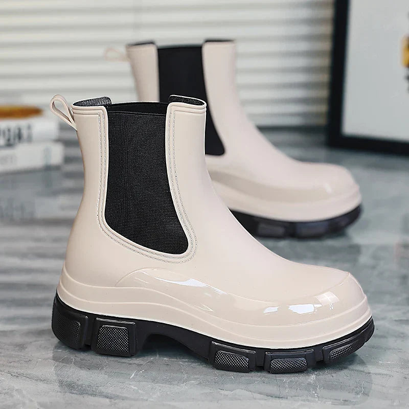 Modische Damen-Regenstiefel: Wasserdichte Chelsea-Boots mit Plateau-Sohle für den Herbst