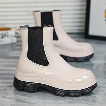 Modische Damen-Regenstiefel: Wasserdichte Chelsea-Boots mit Plateau-Sohle für den Herbst