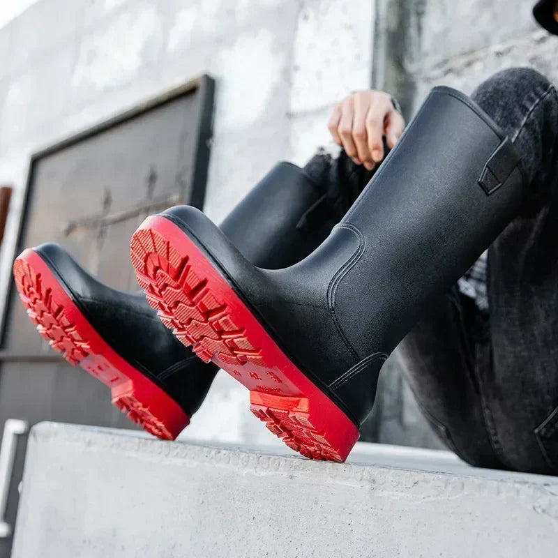 Bequeme und wasserdichte halbhohe PVC-Regenstiefel für Herren – Rutschfeste Sohle für den Herbst