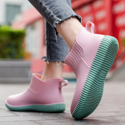 Modische Damen Ankle-Regenstiefel für den Herbst: Wasserdicht & Bequem mit Strick-Bund