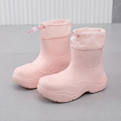 Modische Damen Ankle-Regenstiefel für den Herbst – Wasserdicht mit Strick-Design & Rutschfester Sohle