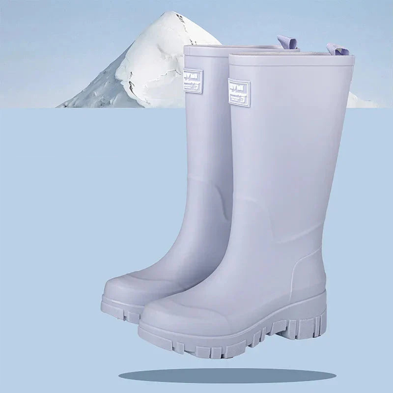Wasserdichte Schwarze Damen Chelsea Regenstiefel mit Blockabsatz & Profilsohle – Perfekt für Herbst & Nasses Wetter