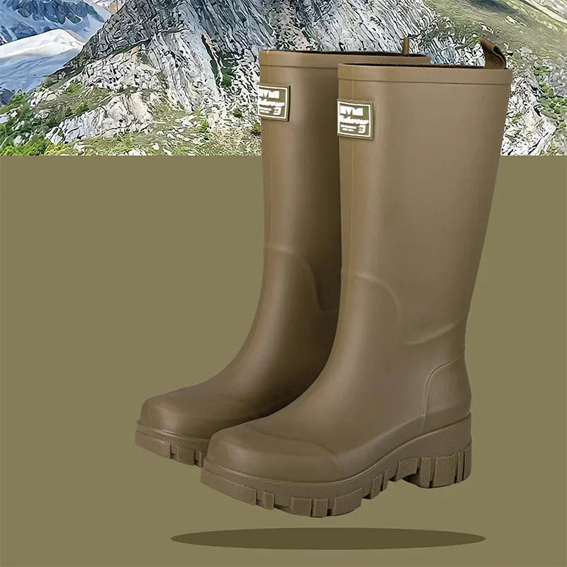 Wasserdichte Schwarze Damen Chelsea Regenstiefel mit Blockabsatz & Profilsohle – Perfekt für Herbst & Nasses Wetter