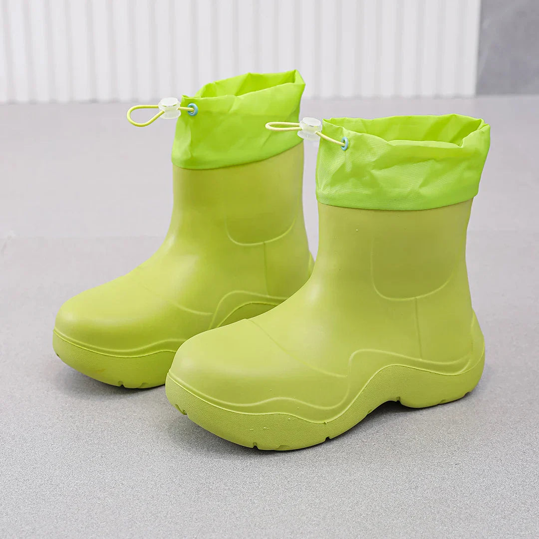 Modische Damen Ankle-Regenstiefel für den Herbst – Wasserdicht mit Strick-Design & Rutschfester Sohle