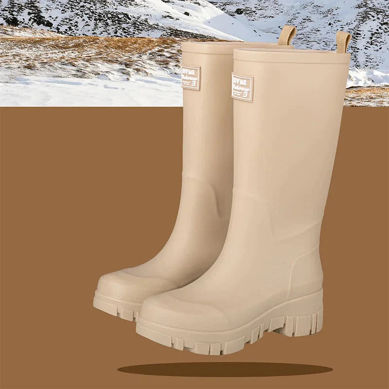 Wasserdichte Schwarze Damen Chelsea Regenstiefel mit Blockabsatz & Profilsohle – Perfekt für Herbst & Nasses Wetter