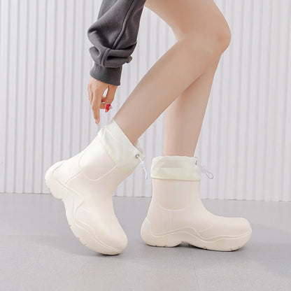 Modische Damen Ankle-Regenstiefel für den Herbst – Wasserdicht mit Strick-Design & Rutschfester Sohle
