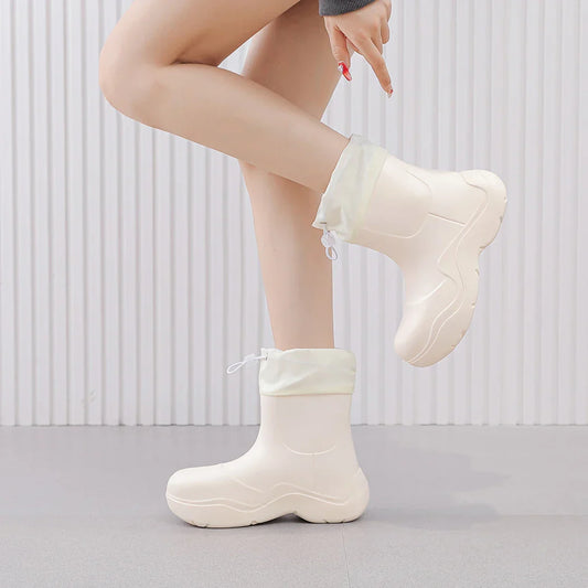 Modische Damen Ankle-Regenstiefel für den Herbst – Wasserdicht mit Strick-Design & Rutschfester Sohle