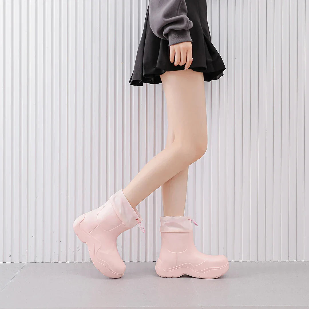 Modische Damen Ankle-Regenstiefel für den Herbst – Wasserdicht mit Strick-Design & Rutschfester Sohle