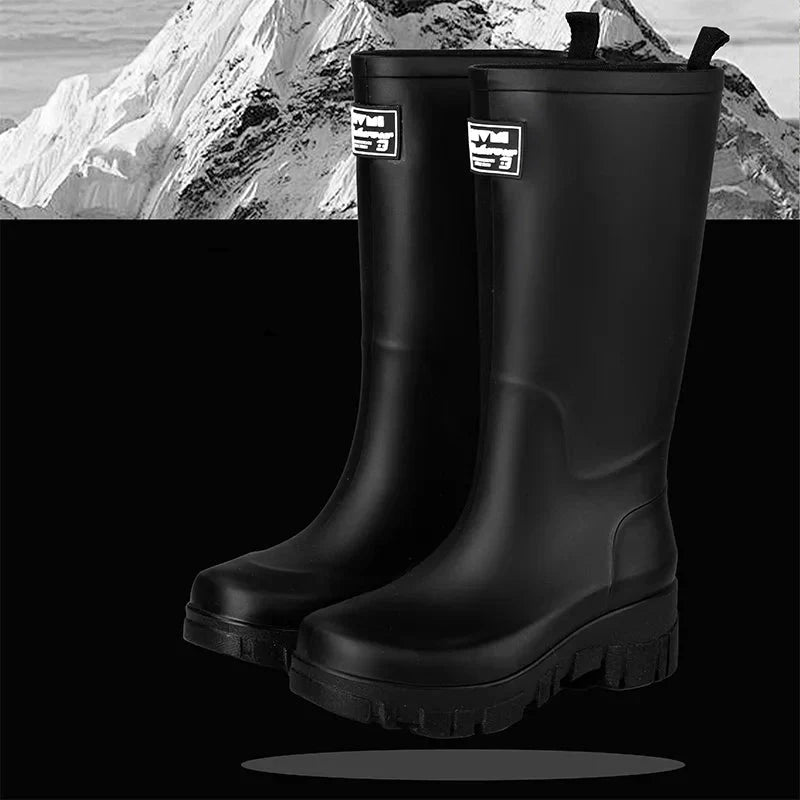 Wasserdichte Schwarze Damen Chelsea Regenstiefel mit Blockabsatz & Profilsohle – Perfekt für Herbst & Nasses Wetter