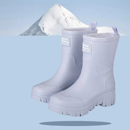 Wasserdichte Schwarze Damen Chelsea Regenstiefel mit Blockabsatz & Profilsohle – Perfekt für Herbst & Nasses Wetter