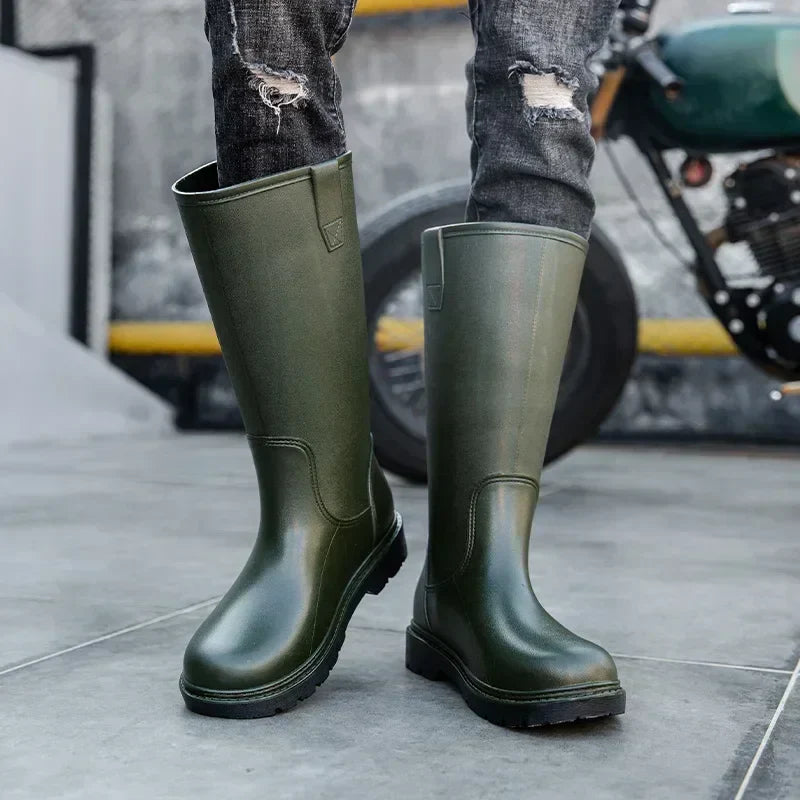Bequeme und wasserdichte halbhohe PVC-Regenstiefel für Herren – Rutschfeste Sohle für den Herbst