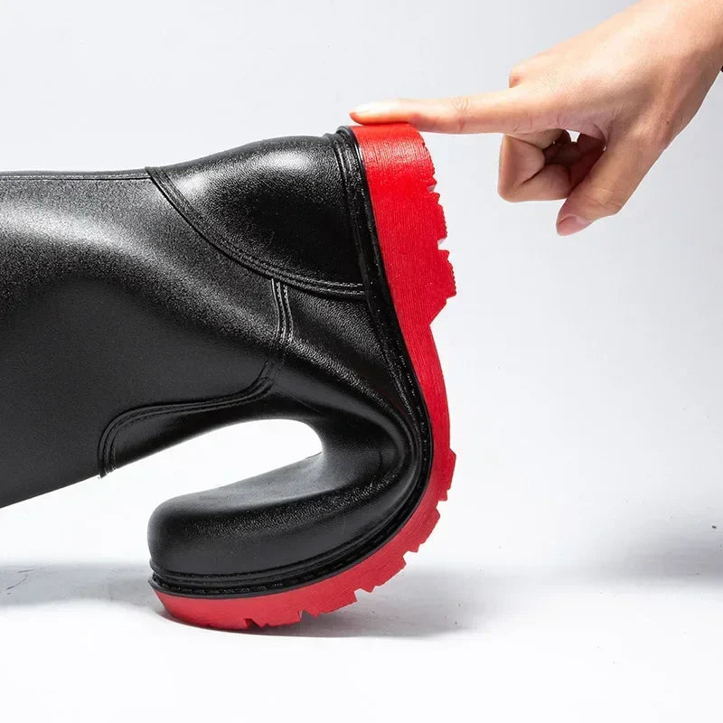 Bequeme und wasserdichte halbhohe PVC-Regenstiefel für Herren – Rutschfeste Sohle für den Herbst