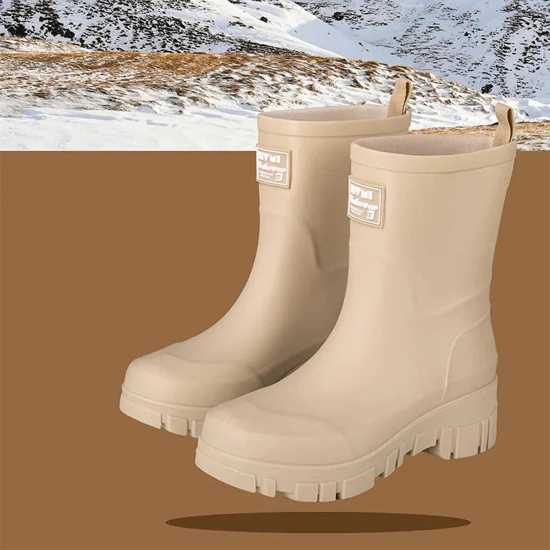 Wasserdichte Schwarze Damen Chelsea Regenstiefel mit Blockabsatz & Profilsohle – Perfekt für Herbst & Nasses Wetter
