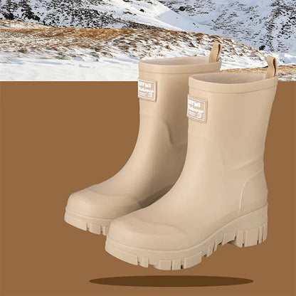 Wasserdichte Schwarze Damen Chelsea Regenstiefel mit Blockabsatz & Profilsohle – Perfekt für Herbst & Nasses Wetter
