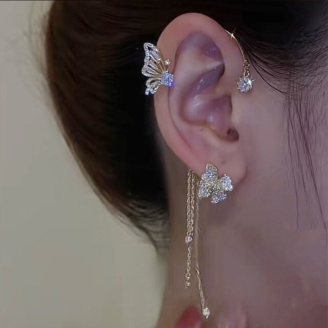 Funkelnde Zirkonia Schmetterlings-Ohrmanschetten ohne Piercing – Eleganter Schmuck für Damen