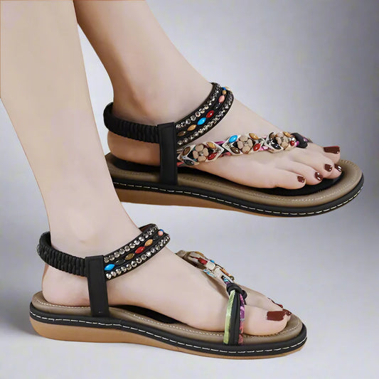 Sandalen für Damen - Bequeme Komfort Sandalen mit Glitzer-Steinen