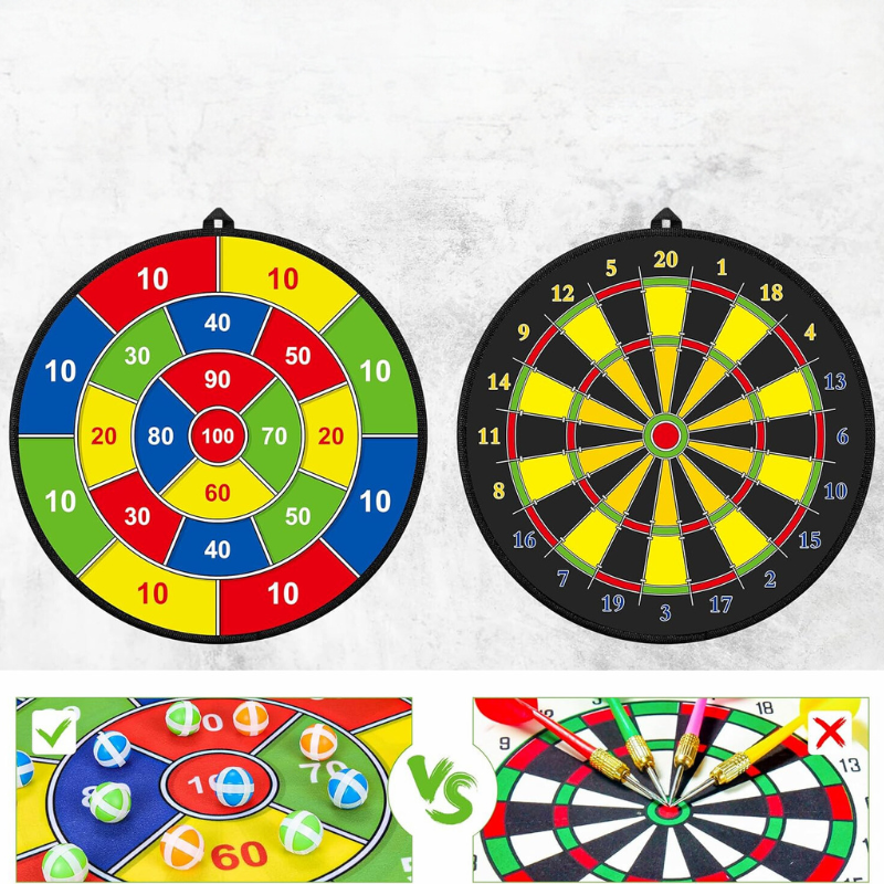 FunVenture Kinder Dartscheibe – Doppelseitig mit Klebepfeilen für Drinnen & Draußen