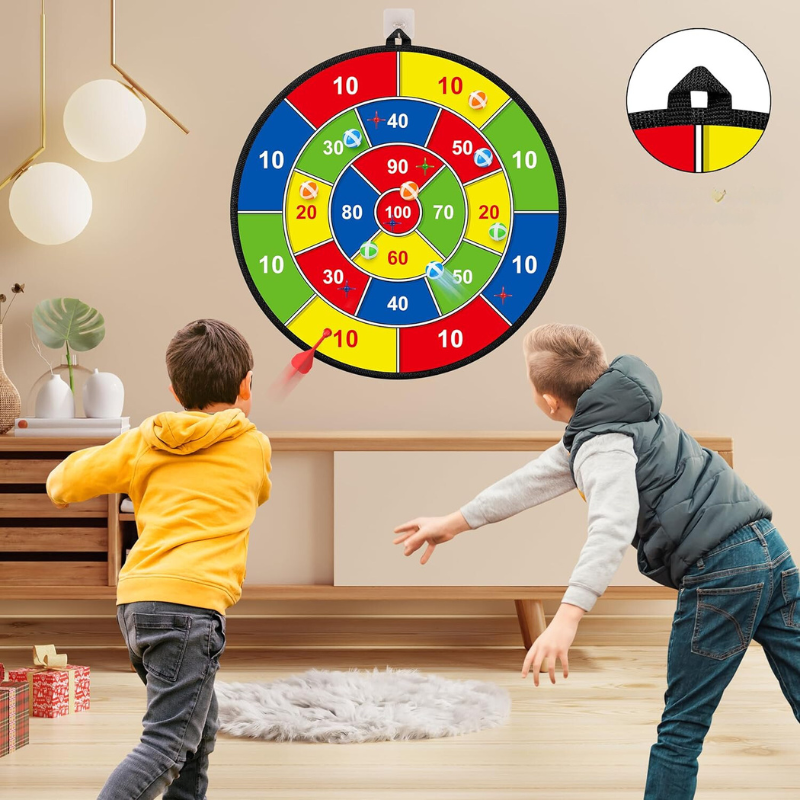 FunVenture Kinder Dartscheibe – Doppelseitig mit Klebepfeilen für Drinnen & Draußen