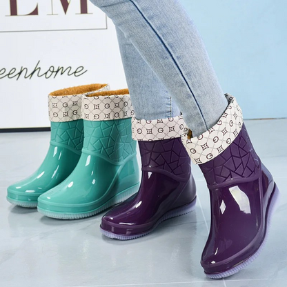 Elegante Halbhohe Damen-Regenstiefel für den Herbst: Wasserdicht, Gemustert & Rutschfest