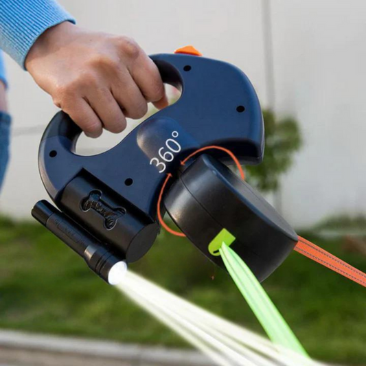 TwinLeash: Verstelbare Dubbele Hondenriem - Geluidsarme, LED-verlichte Wandelingen met Twee Honden