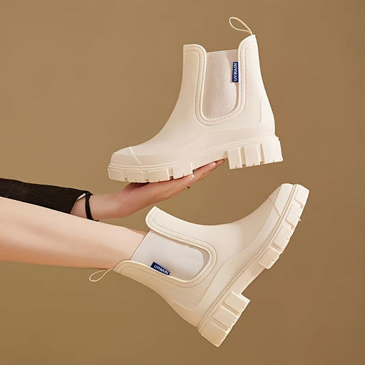 Modische Damen Regenstiefel für den Herbst – Halbhohe, wasserdichte Gummistiefel mit extra griffiger Sohle für optimalen Halt