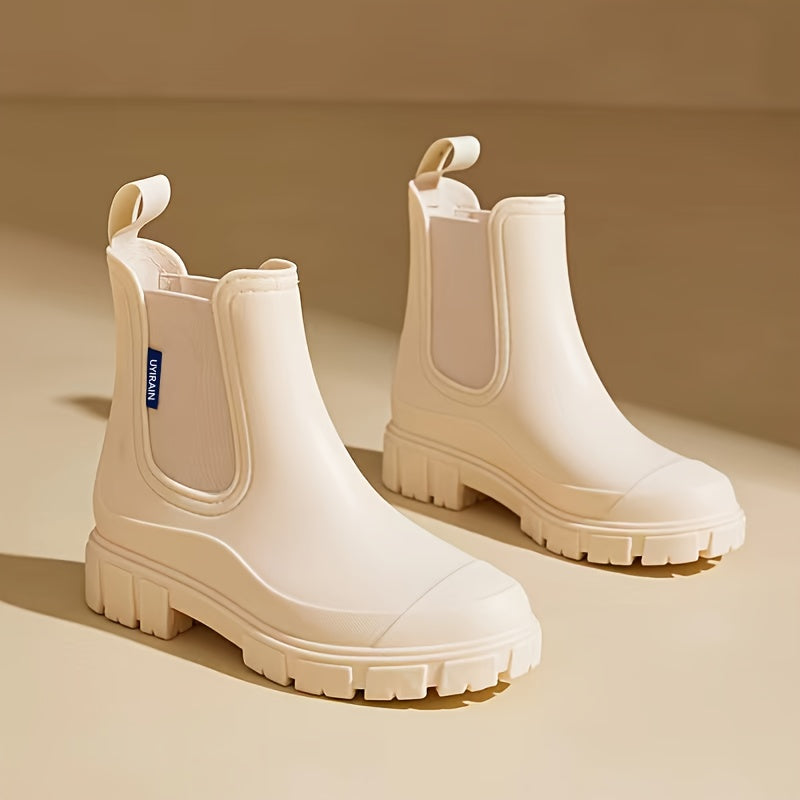 Modische Damen Regenstiefel für den Herbst – Halbhohe, wasserdichte Gummistiefel mit extra griffiger Sohle für optimalen Halt