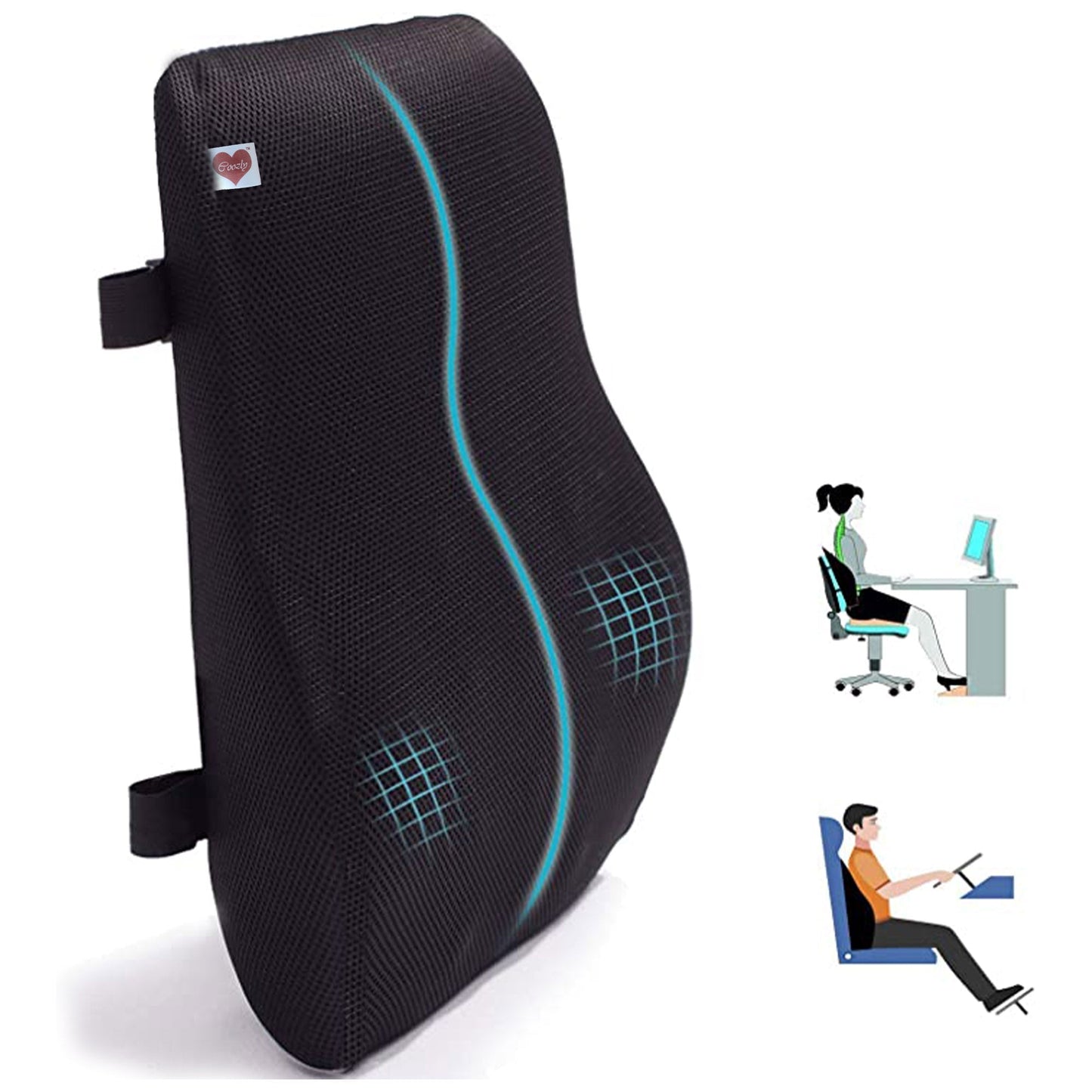 ComfortAlign | Orthopädisches ergonomisches schwarzes Lendenkissen für Bürostuhl