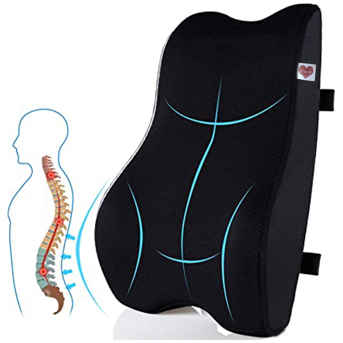 ComfortAlign | Orthopädisches ergonomisches schwarzes Lendenkissen für Bürostuhl