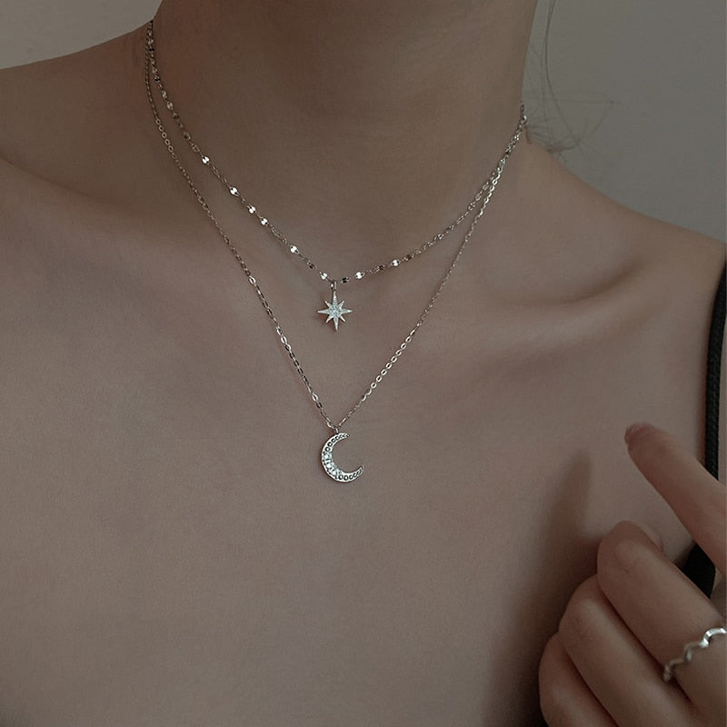 Doppelmond | Elegante Doppelte Mond-Halskette aus Sterlingsilber für Damen
