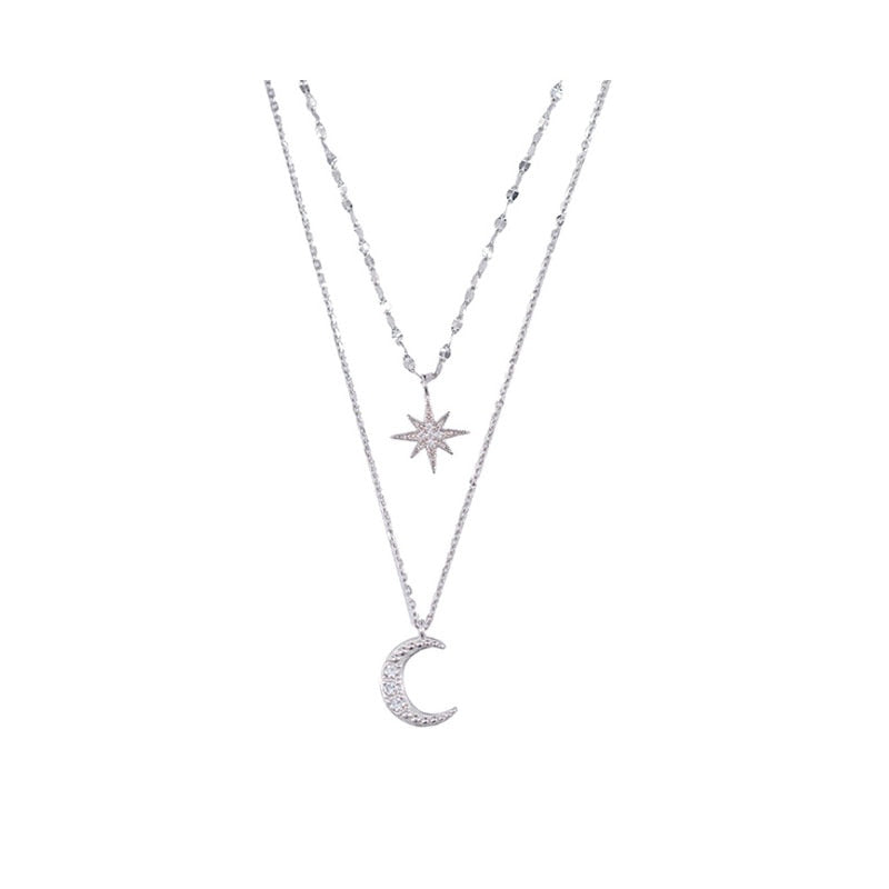 Doppelmond | Elegante Doppelte Mond-Halskette aus Sterlingsilber für Damen