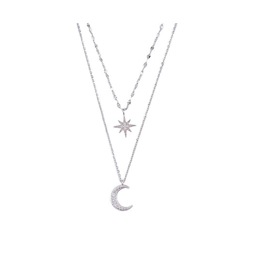 Doppelmond | Elegante Doppelte Mond-Halskette aus Sterlingsilber für Damen
