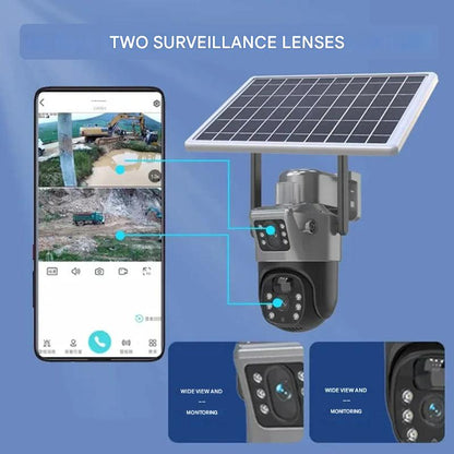 DualGuard 4K Wireless Security Camera with Solar Panel - 4K Ultra HD, 10x Zoom, 360° View, Night Vision, Two-Way Audio, IP66 Weatherproof