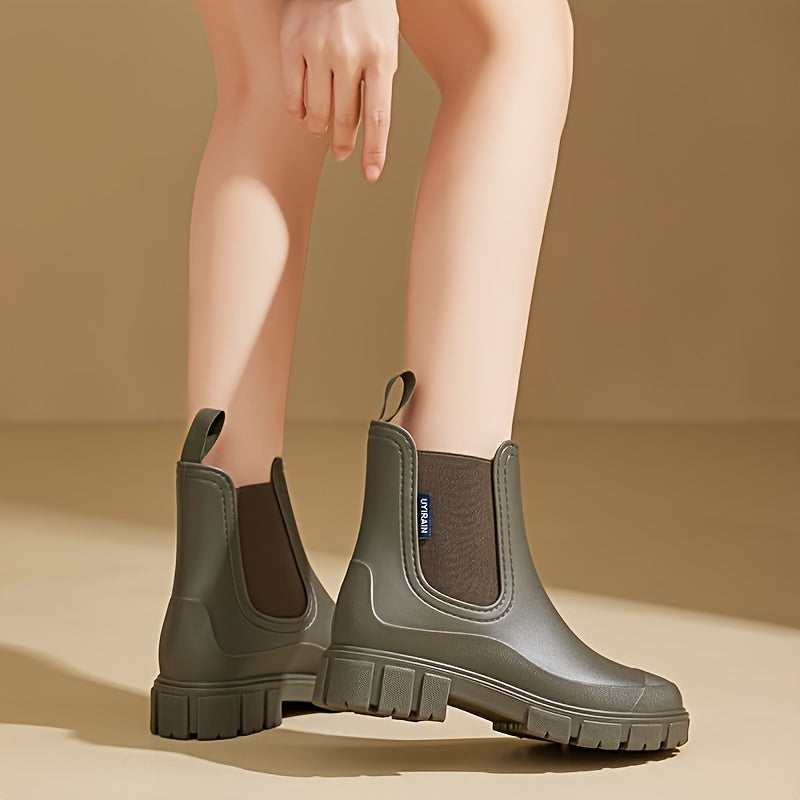 Modische Damen Regenstiefel für den Herbst – Halbhohe, wasserdichte Gummistiefel mit extra griffiger Sohle für optimalen Halt