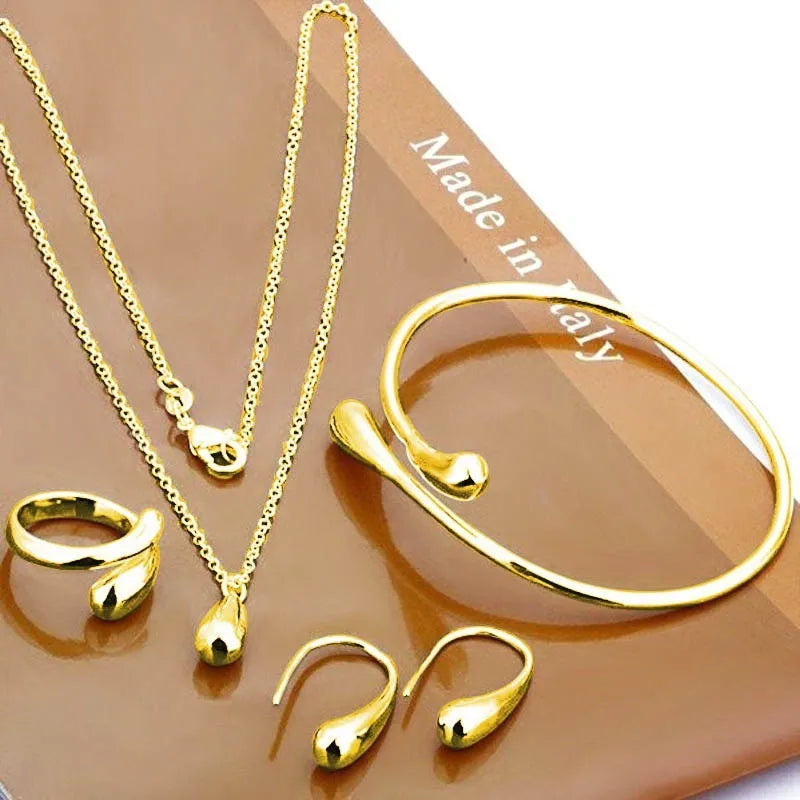 Elegantes 4-teiliges Schmuckset aus S925-Silber mit Wassertropfen-Design – Vielseitig & Hochwertig