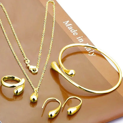 Elegantes 4-teiliges Schmuckset aus S925-Silber mit Wassertropfen-Design – Vielseitig & Hochwertig