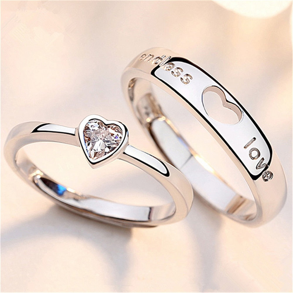 Paar Ewige Liebe Herz Ringe Set - Romantisches Sterling Silber Schmuck-Set für Sie und Ihn