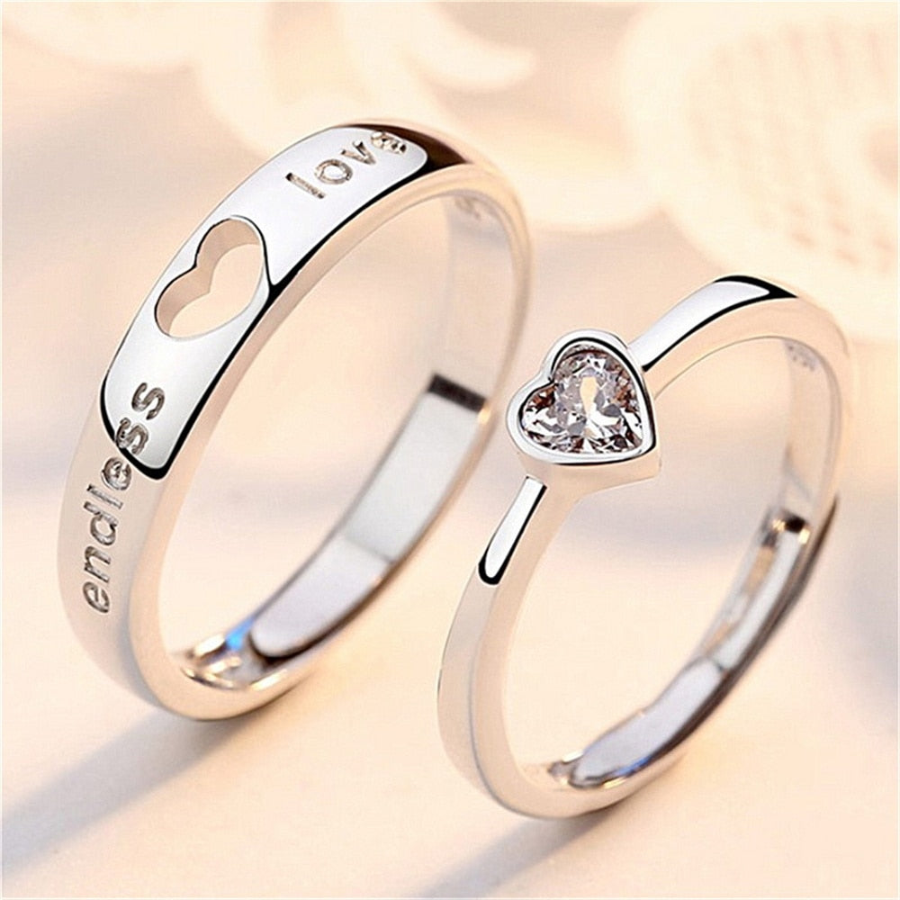 Paar Ewige Liebe Herz Ringe Set - Romantisches Sterling Silber Schmuck-Set für Sie und Ihn
