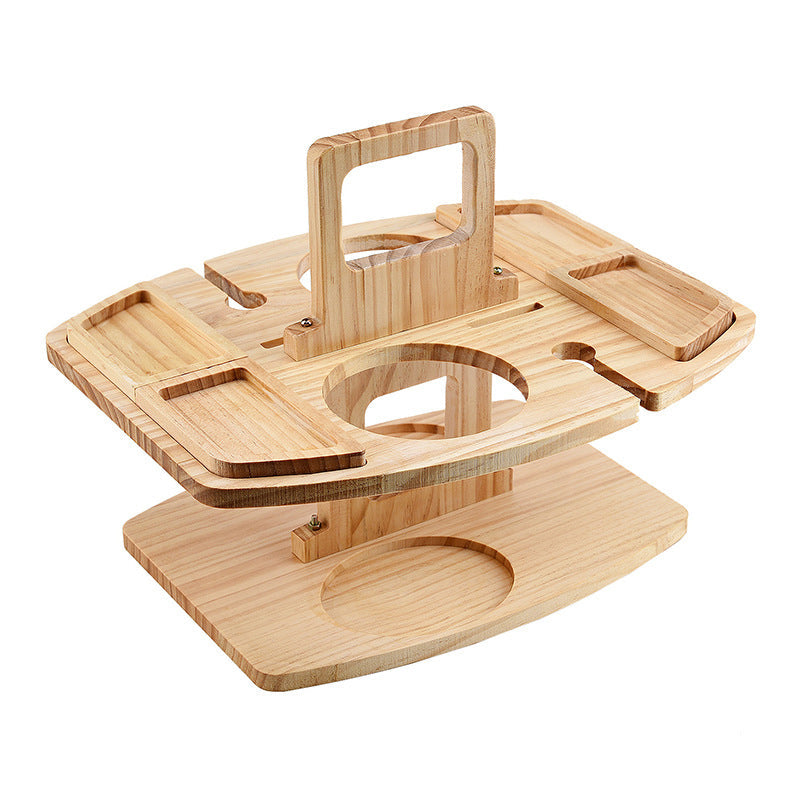 faltbarer Picknicktisch aus Holz – Tragbarer Weintisch für Garten und Outdoor mit Glashalter, 4 Snackfächer und Flaschenhalter