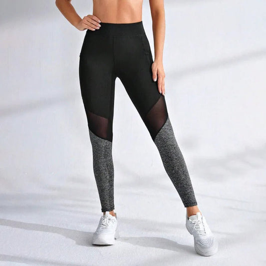 Damen Nahtlose Mesh Leggings - Hohe Taille Push-Up Yogahosen mit Seitentasche