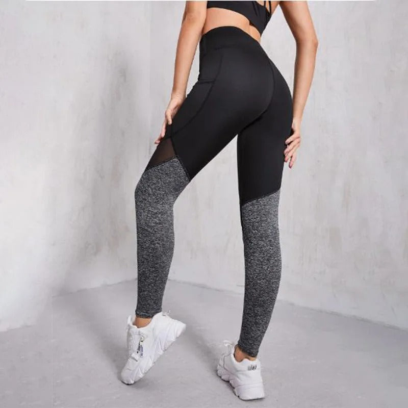 Damen Nahtlose Mesh Leggings - Hohe Taille Push-Up Yogahosen mit Seitentasche