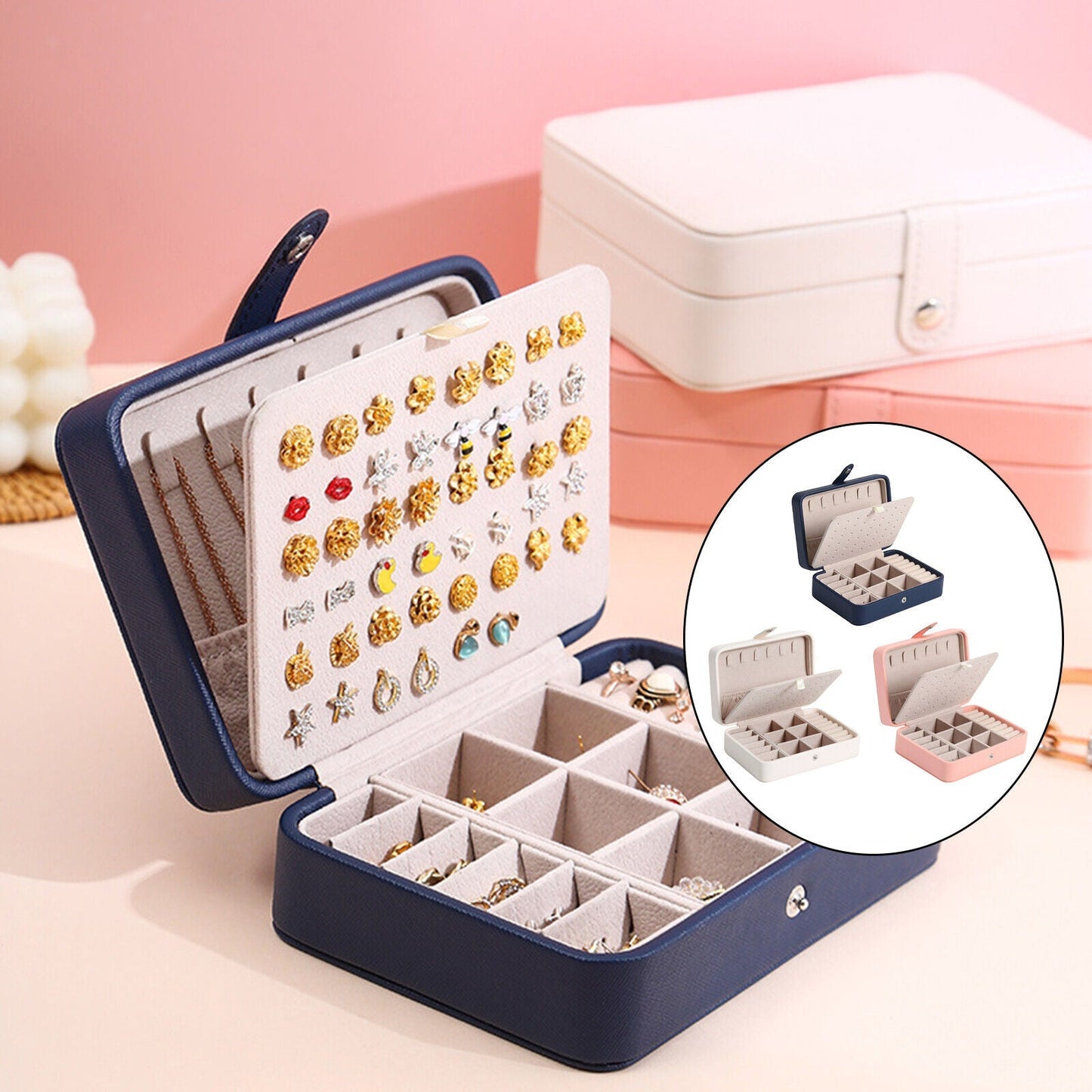 Elegante Leder Klappdeckel Schmuckkästchen für Ringe & Ohrringe